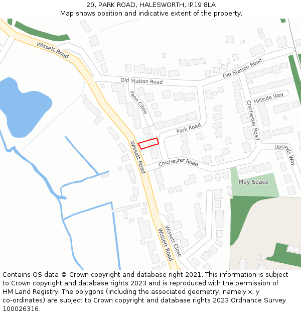 20, PARK ROAD, HALESWORTH, IP19 8LA: Location map and indicative extent of plot