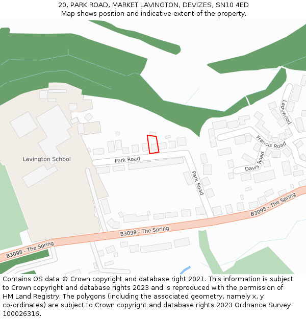 20, PARK ROAD, MARKET LAVINGTON, DEVIZES, SN10 4ED: Location map and indicative extent of plot