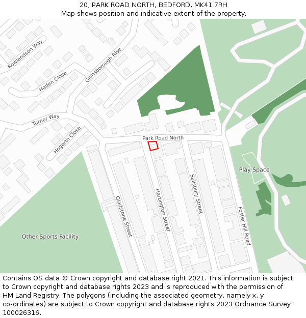 20, PARK ROAD NORTH, BEDFORD, MK41 7RH: Location map and indicative extent of plot