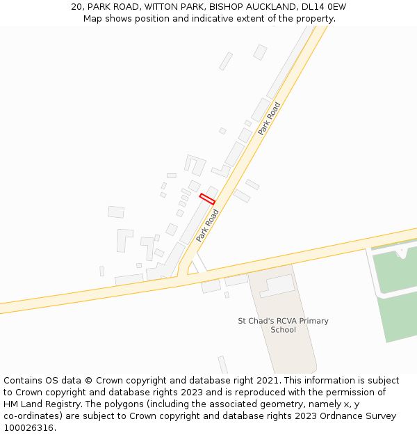 20, PARK ROAD, WITTON PARK, BISHOP AUCKLAND, DL14 0EW: Location map and indicative extent of plot