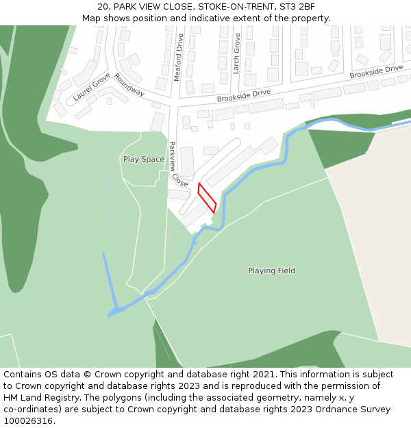 20, PARK VIEW CLOSE, STOKE-ON-TRENT, ST3 2BF: Location map and indicative extent of plot