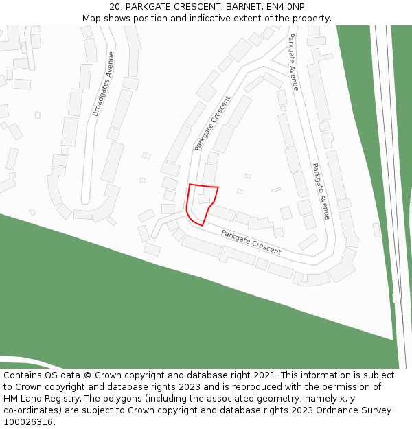 20, PARKGATE CRESCENT, BARNET, EN4 0NP: Location map and indicative extent of plot