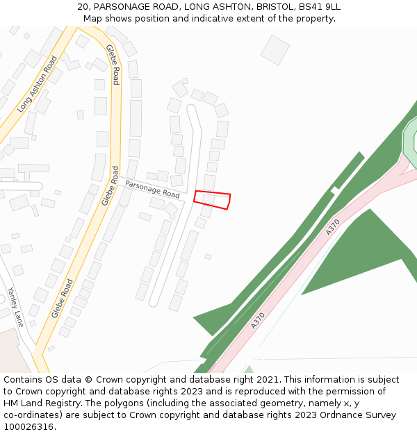 20, PARSONAGE ROAD, LONG ASHTON, BRISTOL, BS41 9LL: Location map and indicative extent of plot