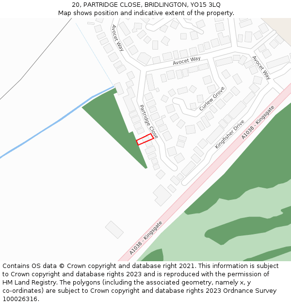 20, PARTRIDGE CLOSE, BRIDLINGTON, YO15 3LQ: Location map and indicative extent of plot