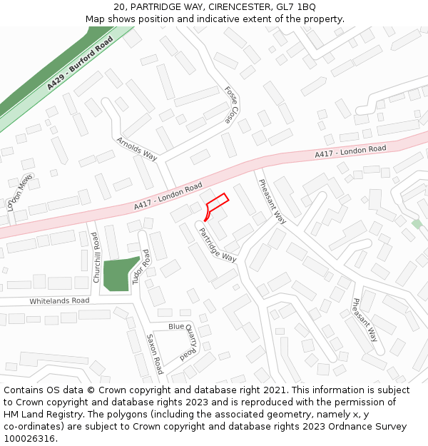 20, PARTRIDGE WAY, CIRENCESTER, GL7 1BQ: Location map and indicative extent of plot