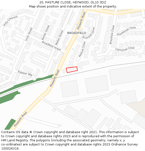 20, PASTURE CLOSE, HEYWOOD, OL10 3DZ: Location map and indicative extent of plot