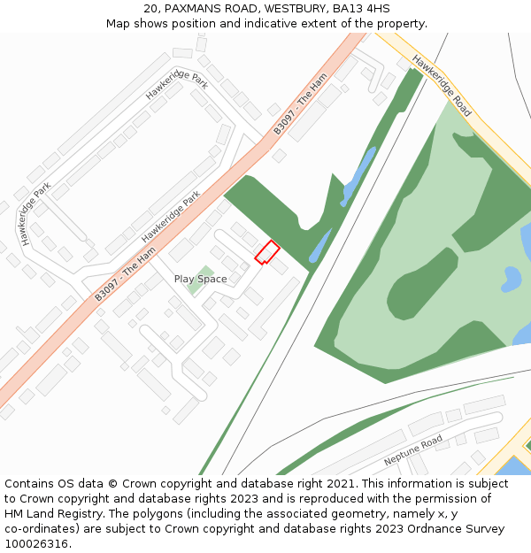 20, PAXMANS ROAD, WESTBURY, BA13 4HS: Location map and indicative extent of plot