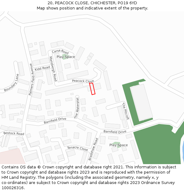 20, PEACOCK CLOSE, CHICHESTER, PO19 6YD: Location map and indicative extent of plot