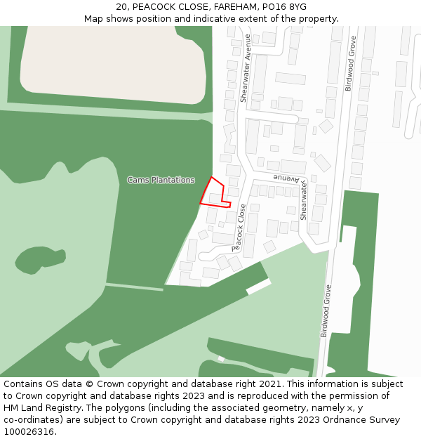 20, PEACOCK CLOSE, FAREHAM, PO16 8YG: Location map and indicative extent of plot
