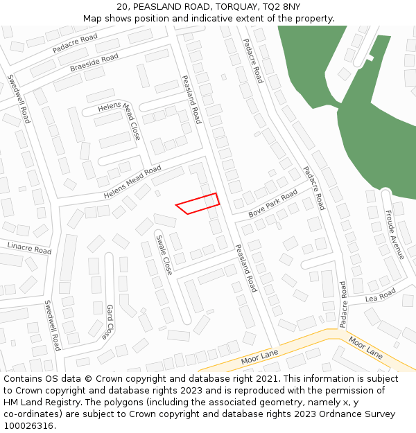 20, PEASLAND ROAD, TORQUAY, TQ2 8NY: Location map and indicative extent of plot