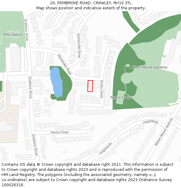 20, PEMBROKE ROAD, CRAWLEY, RH10 3TL: Location map and indicative extent of plot