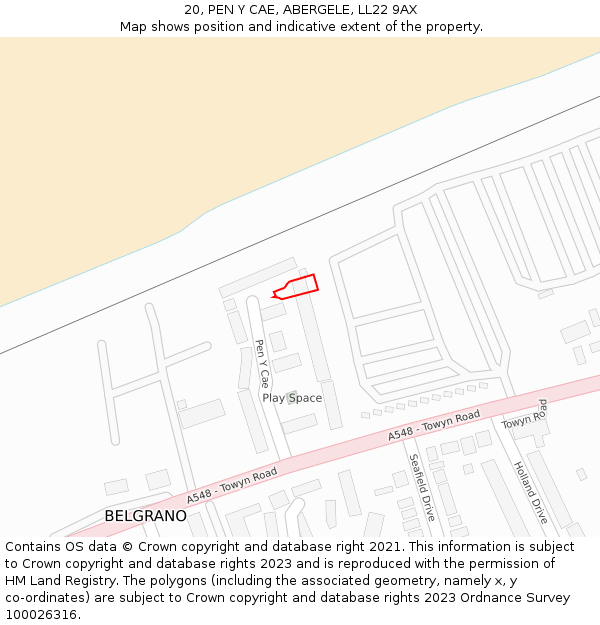 20, PEN Y CAE, ABERGELE, LL22 9AX: Location map and indicative extent of plot