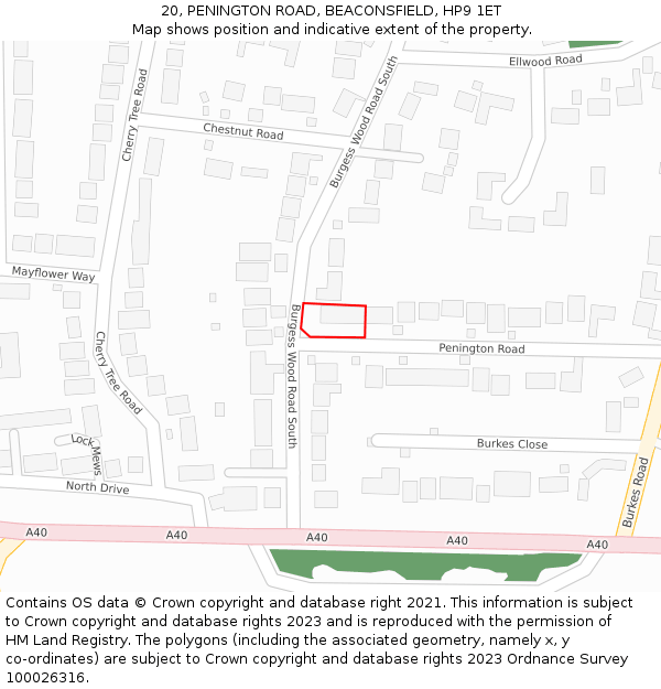 20, PENINGTON ROAD, BEACONSFIELD, HP9 1ET: Location map and indicative extent of plot