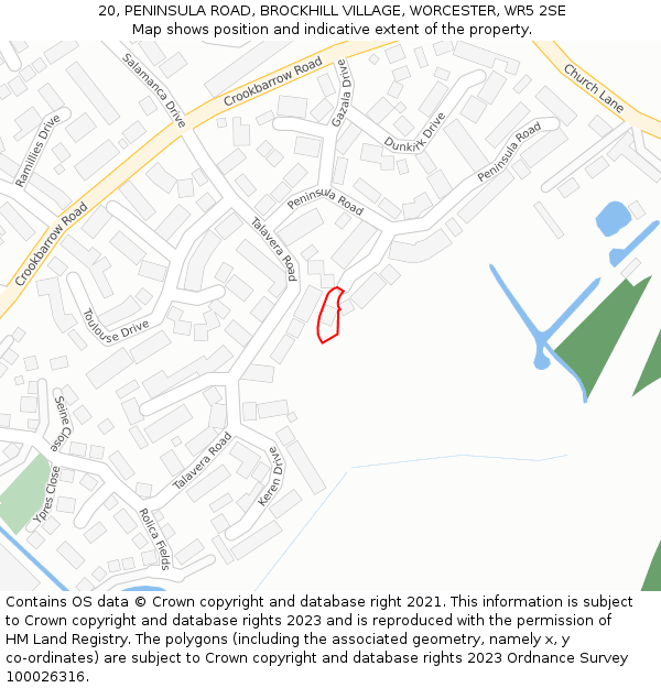 20, PENINSULA ROAD, BROCKHILL VILLAGE, WORCESTER, WR5 2SE: Location map and indicative extent of plot