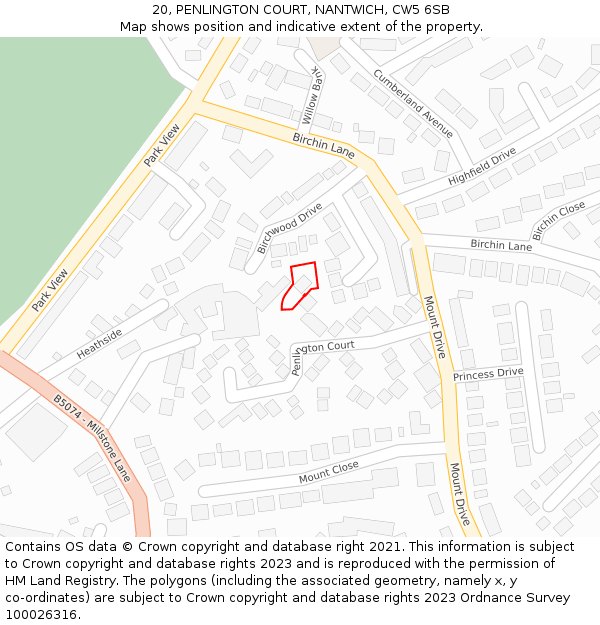 20, PENLINGTON COURT, NANTWICH, CW5 6SB: Location map and indicative extent of plot