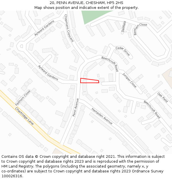 20, PENN AVENUE, CHESHAM, HP5 2HS: Location map and indicative extent of plot