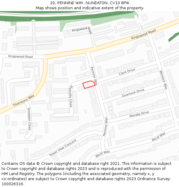 20, PENNINE WAY, NUNEATON, CV10 8PW: Location map and indicative extent of plot