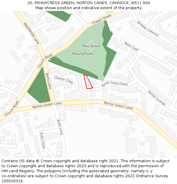 20, PENNYCRESS GREEN, NORTON CANES, CANNOCK, WS11 9SX: Location map and indicative extent of plot