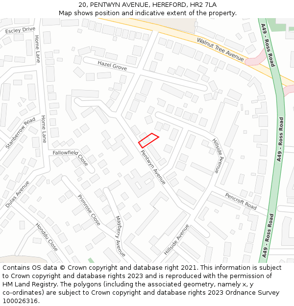 20, PENTWYN AVENUE, HEREFORD, HR2 7LA: Location map and indicative extent of plot