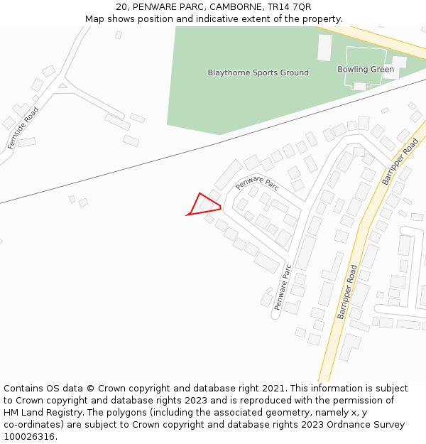 20, PENWARE PARC, CAMBORNE, TR14 7QR: Location map and indicative extent of plot