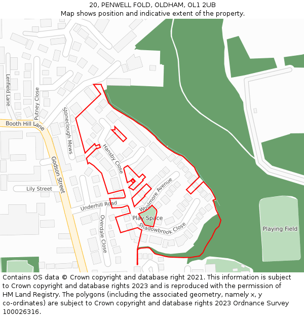 20, PENWELL FOLD, OLDHAM, OL1 2UB: Location map and indicative extent of plot