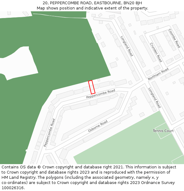 20, PEPPERCOMBE ROAD, EASTBOURNE, BN20 8JH: Location map and indicative extent of plot