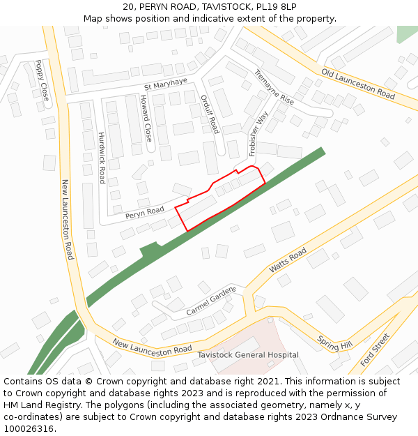 20, PERYN ROAD, TAVISTOCK, PL19 8LP: Location map and indicative extent of plot