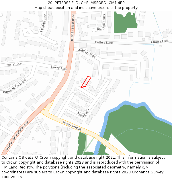 20, PETERSFIELD, CHELMSFORD, CM1 4EP: Location map and indicative extent of plot