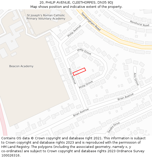 20, PHILIP AVENUE, CLEETHORPES, DN35 9DJ: Location map and indicative extent of plot