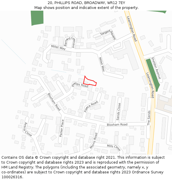 20, PHILLIPS ROAD, BROADWAY, WR12 7EY: Location map and indicative extent of plot