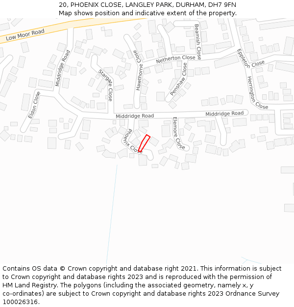 20, PHOENIX CLOSE, LANGLEY PARK, DURHAM, DH7 9FN: Location map and indicative extent of plot