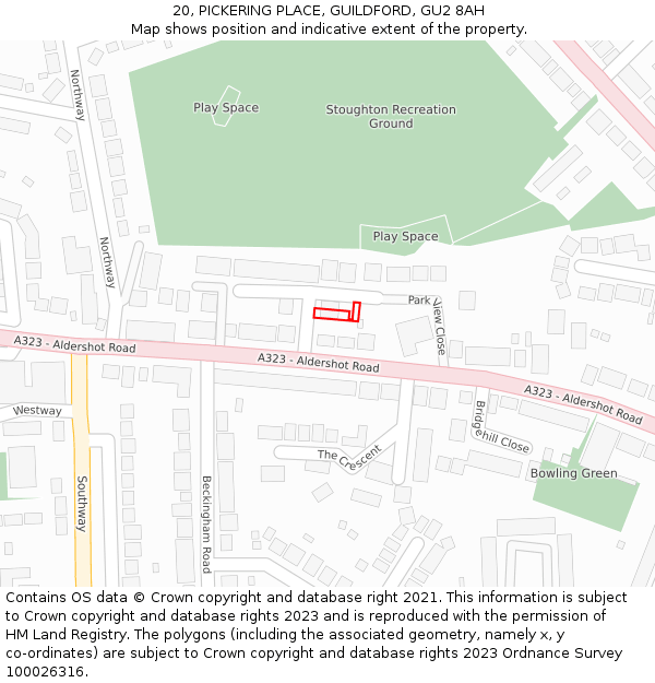 20, PICKERING PLACE, GUILDFORD, GU2 8AH: Location map and indicative extent of plot