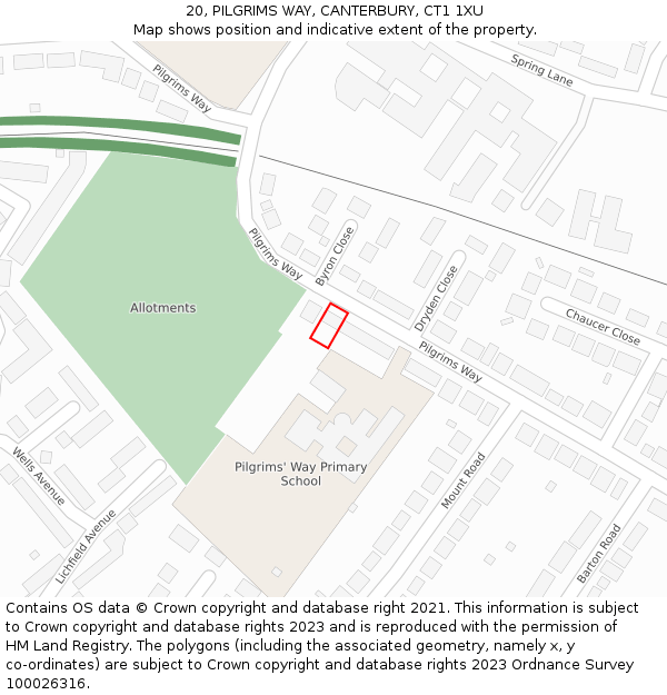 20, PILGRIMS WAY, CANTERBURY, CT1 1XU: Location map and indicative extent of plot