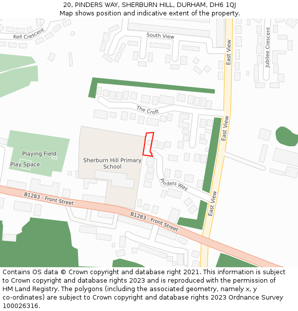 20, PINDERS WAY, SHERBURN HILL, DURHAM, DH6 1QJ: Location map and indicative extent of plot