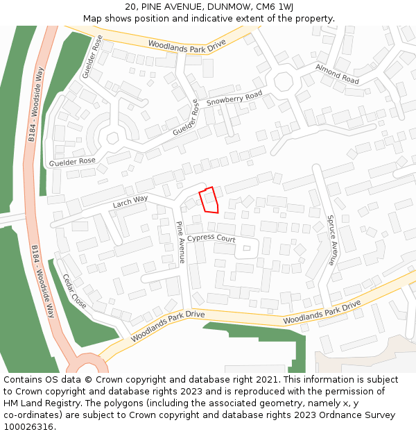 20, PINE AVENUE, DUNMOW, CM6 1WJ: Location map and indicative extent of plot