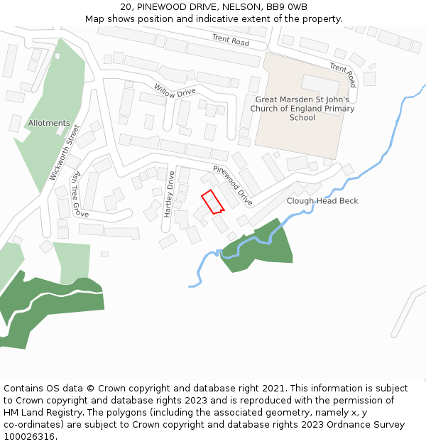 20, PINEWOOD DRIVE, NELSON, BB9 0WB: Location map and indicative extent of plot