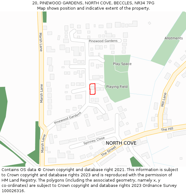 20, PINEWOOD GARDENS, NORTH COVE, BECCLES, NR34 7PG: Location map and indicative extent of plot