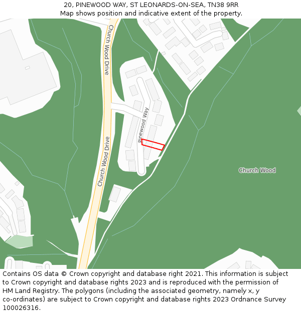 20, PINEWOOD WAY, ST LEONARDS-ON-SEA, TN38 9RR: Location map and indicative extent of plot