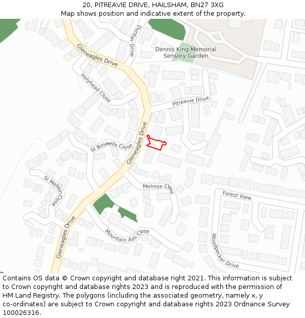 20, PITREAVIE DRIVE, HAILSHAM, BN27 3XG: Location map and indicative extent of plot