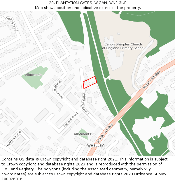 20, PLANTATION GATES, WIGAN, WN1 3UP: Location map and indicative extent of plot