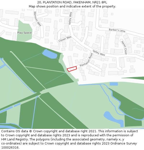 20, PLANTATION ROAD, FAKENHAM, NR21 8PL: Location map and indicative extent of plot