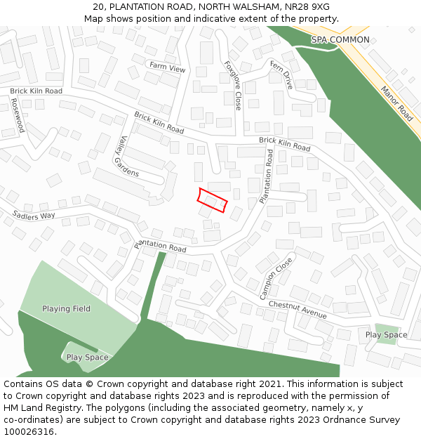 20, PLANTATION ROAD, NORTH WALSHAM, NR28 9XG: Location map and indicative extent of plot