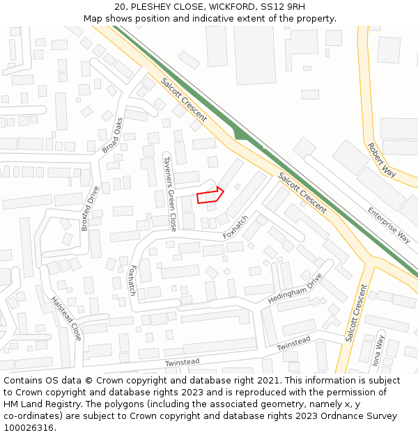 20, PLESHEY CLOSE, WICKFORD, SS12 9RH: Location map and indicative extent of plot