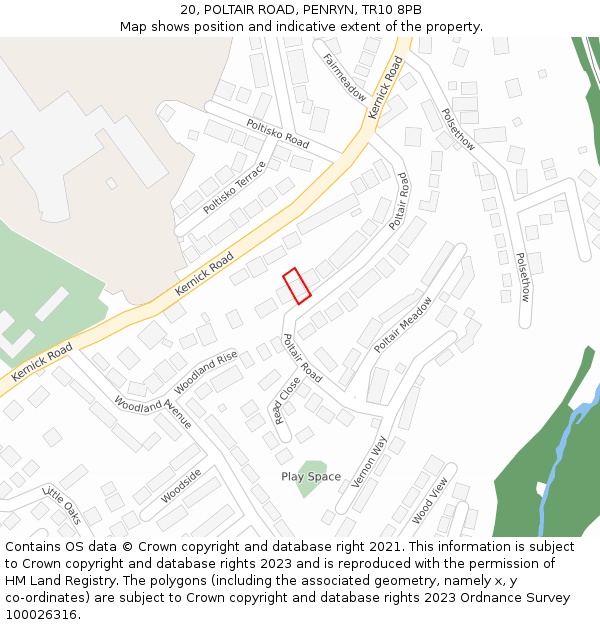 20, POLTAIR ROAD, PENRYN, TR10 8PB: Location map and indicative extent of plot