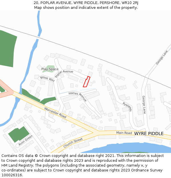 20, POPLAR AVENUE, WYRE PIDDLE, PERSHORE, WR10 2RJ: Location map and indicative extent of plot