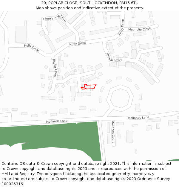 20, POPLAR CLOSE, SOUTH OCKENDON, RM15 6TU: Location map and indicative extent of plot