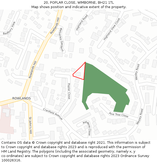 20, POPLAR CLOSE, WIMBORNE, BH21 1TL: Location map and indicative extent of plot
