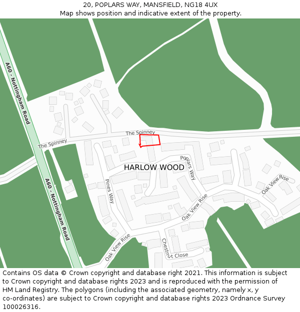 20, POPLARS WAY, MANSFIELD, NG18 4UX: Location map and indicative extent of plot