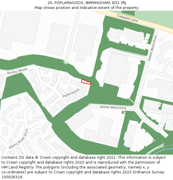 20, POPLARWOODS, BIRMINGHAM, B32 3RJ: Location map and indicative extent of plot