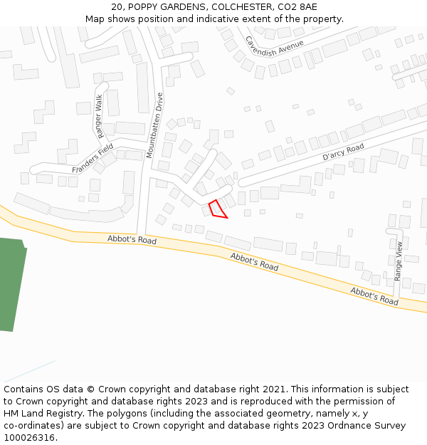 20, POPPY GARDENS, COLCHESTER, CO2 8AE: Location map and indicative extent of plot